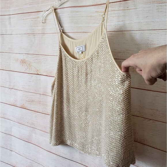 MLV Sequin/Pearl Embellished Camisole Top in Natural/Tan - Picture 2 of 12